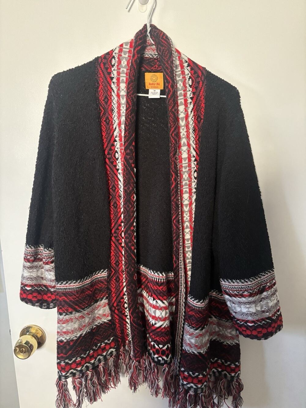 Vintage 90s Retro Aztec Elevated Boho Classic Autumn Seasonal Fringe Cardigan 1X